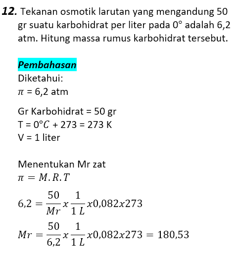 Contoh Soal Pembahasan Sifat Koligatif Larutan 12 Contoh Soal Pembahasan Sifat Koligatif Larutan 12
