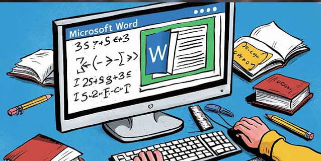ilustrasi seseorang sedang menulis rumus matematika di microsoft word lewat komputer ilustrasi seseorang sedang menulis rumus matematika di microsoft word lewat komputer